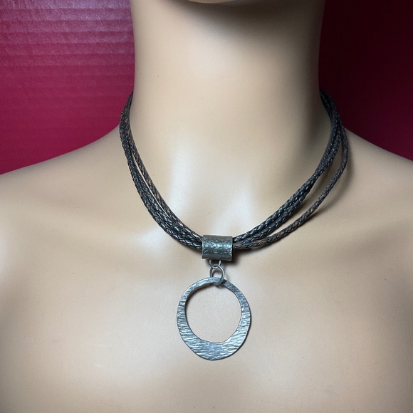 Retired Silpada Sterling Silver 3 Strand Braided Leather Necklace. 17.75” long - Picture 1 of 5